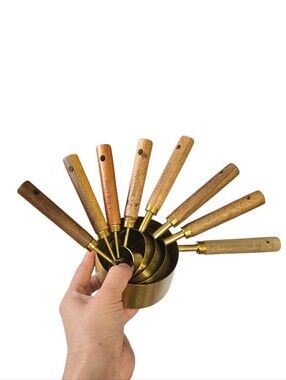 Brass and Wood Nesting Measuring Cups - Brown/Gold